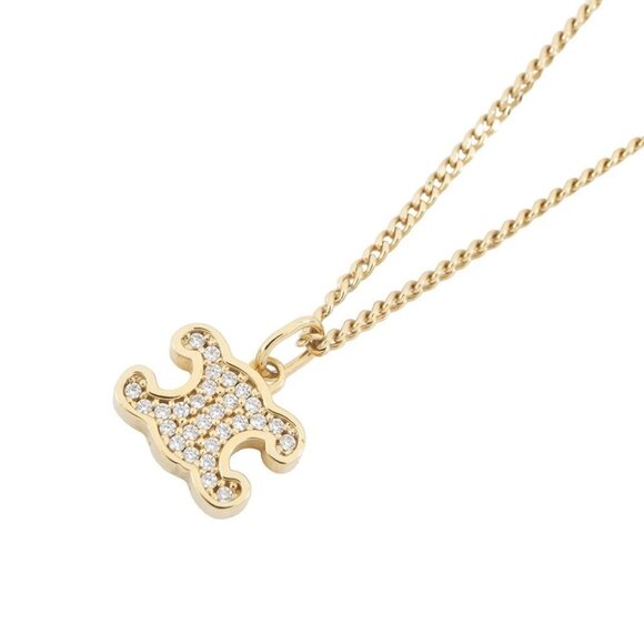 CELINE Triomphe Necklace Gold Plated/Rhinestone Gold 460GB6BZI - Picture 1 of 11